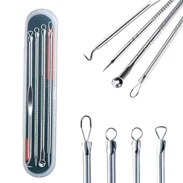 Imagem de Removedor Extrator de Cravos e Espinhas Kit com 4 Peças com Estojo Aço Inox Profissional Ideal para Higiene da Pele skin care Higienico Cureta Linha Premium
