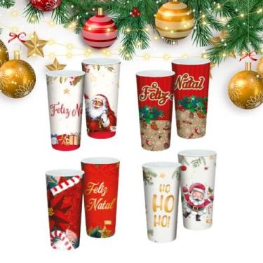 Imagem de Copo Long Drink 350ml Plástico Decorado Natal Modelo Aleatório Festa N