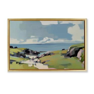 Imagem de Stupell Industries Tela flutuante dourada Green Bay Breeze Design de arte de parede por Elara Yasna, 21 x 31