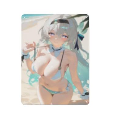 Imagem de Anime Sexy Bikini Hot Girl Pinup Girl Metal Tin Sign Wall Art Poster Decor for Home Bar Club Bedroom Bathroom Man Cave Otaku 30,5 x 40,6 cm, AF075