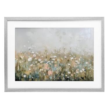 Imagem de Stupell Industries Impressão emoldurada cinza pastel Meadow Wildflowers design sob vidro por Elara Yasna, 35,5 x 50,8 cm