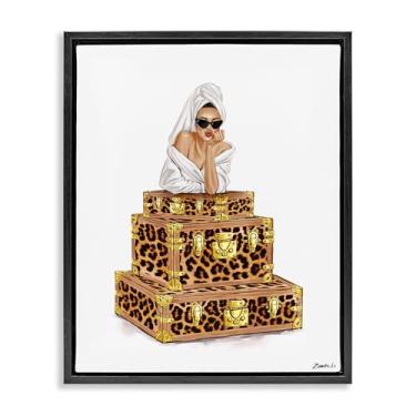 Imagem de Stupell Industries Roupão de banho feminino e malas preto emoldurado com tela flutuante design de arte de parede por Ziwei Li, 89 x 63 cm