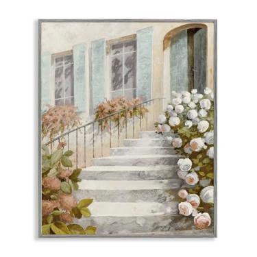 Imagem de Stupell Industries Escadas de entrada floral cinza emoldurado giclée design de arte por LORENZO COLLECTIVE, 20 x 16