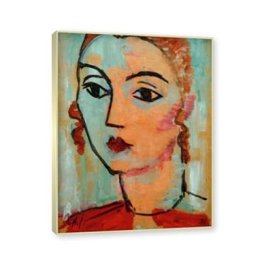 Imagem de Moldura de champanhe. Impressões de arte Alexej von Jawlensky - Pintura de retrato - (Retrato de uma mulher 4) - Pôster de decoração de parede vintage. 40 x 50 cm - 15,8 x 19,7 pol