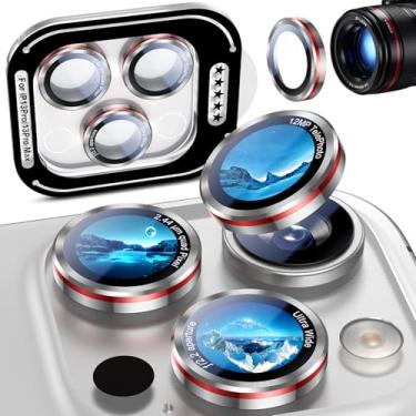 Imagem de Uyiton Protetor de lente de câmera para iPhone 13 Pro Max/13 Pro - [Design 2025] Capa de câmera de metal de vidro temperado de grau militar, uso ao ar livre/viagem/uso diário, prata + vermelho