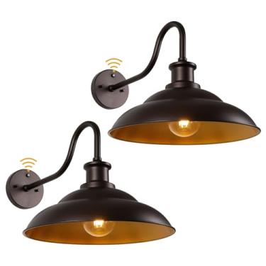 Imagem de Luminária de celeiro de pescoço de ganso ao ar livre do crepúsculo ao amanhecer, cúpula de 40,6 cm, grande arandela de parede externa de casa de fazenda para casa, garagem, pátio, porta, 2 unidades, 2