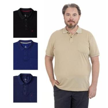 Imagem de Kit 4 Camisa Polo Masculina Plus Size Pique com Bolso Casual-Masculino