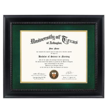 Imagem de GMFrames Moldura de grau de diploma de 21 x 28 cm com tapete verde ou display certificados de 28 x 35 cm sem tapete, madeira maciça, acabamento preto com detalhes intrincados de corda preta, acrílico