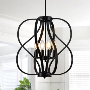 Imagem de Lustre preto 4 luzes industrial sala de jantar 45,7 cm moderno fazenda contemporânea lustre pendente pendurado luminária de entrada para hall de entrada, cozinha, sala de estar, quarto