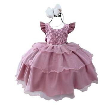 Imagem de Vestido infantil rose busto bordado e cinto perolas d5000-05 - Loripop