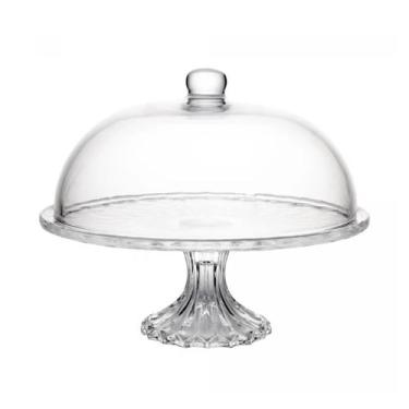 Imagem de Prato de Bolo com Pé e Tampa em Cristal Diamond Lyor 30cm