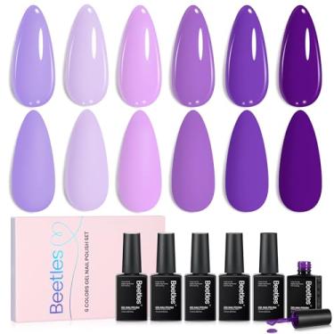 Imagem de Esmalte de gel roxo Beetles – Conjunto de esmalte de 6 cores violeta, cores roxo claro e escuro, kit de manicure de gel de unhas com LED de imersão para salão de beleza em casa