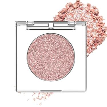Imagem de Paleta de sombra de olhos monocromática rosa champanhe, maquiagem de longa duração, aparência natural leve com glitter, sombra de olhos em pó neutro para mulheres mais velhas