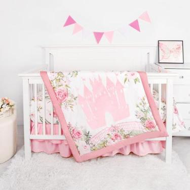 Imagem de Conjunto de cama de berço TANOFAR Floral Castle de 4 peças para menina