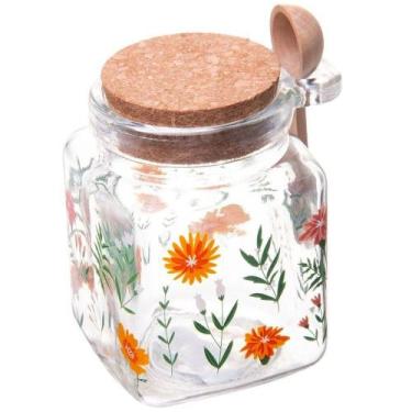 Imagem de Pote Quadrado De Vidro C-tampa E Colher De Bambu Flora 200ml - LYOR