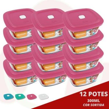 Imagem de 12 Pote de Vidro Quadrado c/ Tampa Sortida Marinex 300ML - NADIR FIGUE