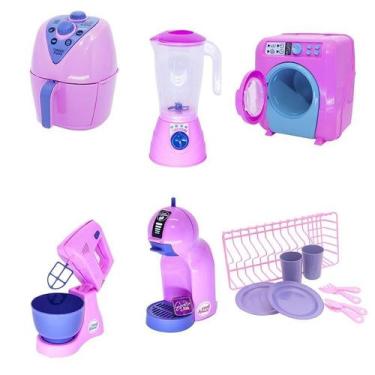 Imagem de Kit Cozinha Infantil Rosa Air Fryer Louça Máquina Lavar 14Pç - Altimar