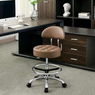 Imagem de FIRAVOE Cadeira de desenho ajustável altura 50,8 cm - 68,5 cm (base de alumínio resistente) (rodas silenciosas e apoio para os pés) banco de escritório com rodas (marrom café)