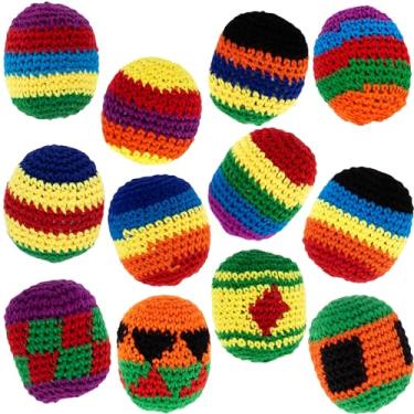 Imagem de ArtCreativity Knit Kickballs Hacky Sack, Set of 12, Hacky Sacks for Adults in Assorted Colors and Patterns, Indoor and Outdoor Toys for Kids and Adults, Retro Office Toys, Goodie Bag Stuffers