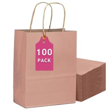 Imagem de qiqee 100 peças de saco de presente com alças sacos de papel rosa empoeirado a granel vários usos (33 x 26 x 11,7 cm - tamanho grande)