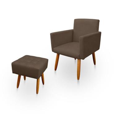 Imagem de Poltrona Decorativa Nina com Puff New para Sala e Quarto Suede Capuccino - Jylcrom