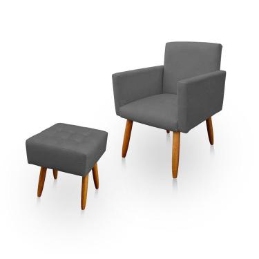 Imagem de Poltrona Decorativa Nina com Puff New para Sala e Quarto Suede Cinza - Jylcrom