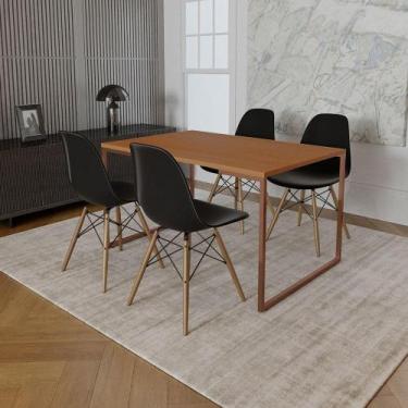 Imagem de Mesa Industrial Base Ferro Cobre Tampo 137X90 Canela 4 Cadeiras Madeir