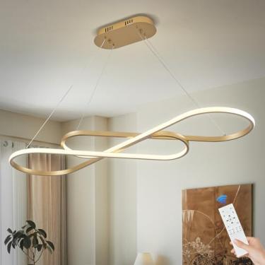 Imagem de Sparklelf Lustre Led Moderno Dourado Com Controle Remoto, Luminária Pendente Led Regulável Para Sala De Jantar, Luminária Sobre A Mesa, Iluminação Moderna Para Ilha De Cozinha, Teto Alto Com Contro