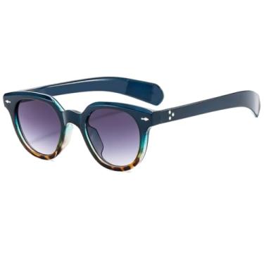 Imagem de VFDHN Óculos de sol retrô oval com rebites, armação, masculino e feminino, lentes degradê, tons uv400 (4)