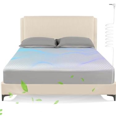 Imagem de Lençóis de chão California King Size, lençol com elástico terra terra 10% fibra de prata pura + 90% algodão orgânico, kit de aterramento para cama com cordão de aterramento para melhorar o sono e