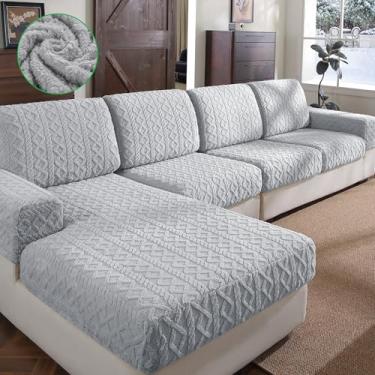 Imagem de OHSIO Capas de almofada de sofá, capa de sofá de lã supermacia e grossa, seccional, lavável, antiderrapante, resistente a manchas para casa (1 capa de assento M, cinza claro)