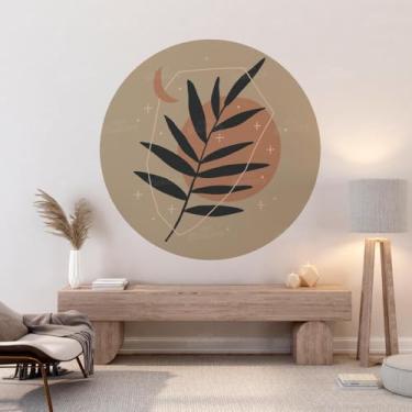 Imagem de Adesivo Decorativo Boho 14 Círculo Parede Com Design Natural Plantas Linha Contorno Lavável Ambientes Modernos Sala Quarto Escritório Entrada