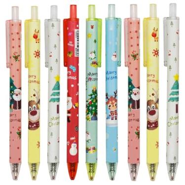 Imagem de Maydahui 12 peças de desenho animado caneta de gel de Natal canetas de impressão retráteis Papai Noel árvores de Natal boneco de neve alce tinta preta para escritório escolar meninos meninas