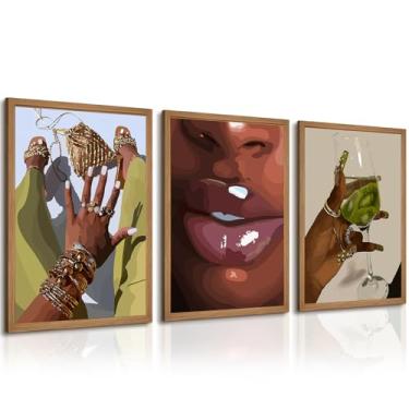 Imagem de Arte de parede de menina negra mulher africana decoração de parede mulheres negras americanas arte de parede preto feminino imagens fashion abstrato pôster para casa quarto 30,5 x 40,6 cm moldura de