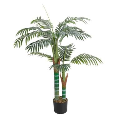 Imagem de Palmeira artificial de 1,2 m, palmeira falsa em vaso, árvore alta falsa com tronco texturizado e folhas realistas, planta artificial para ambientes internos e externos, sala de estar, escritório