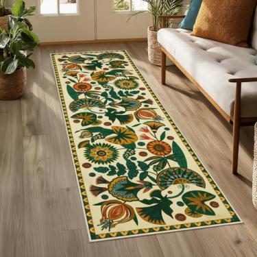 Imagem de Joydeco Tapete boho floral egípcio para corredores de entrada antiderrapante, 5 x 15 cm, antiderrapante, tapete bege vintage para entrada, lavanderia, cama ao lado