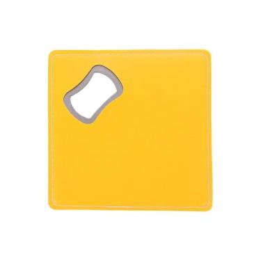 Imagem de Vctitil Abridor de garrafas de cor sólida suprimentos para barras, porta-copos de couro PU, tapete quadrado multifuncional para festa (amarelo)