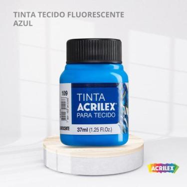 Imagem de Tinta para tecido fluorescente com 37ml cor azul - ACRILEX