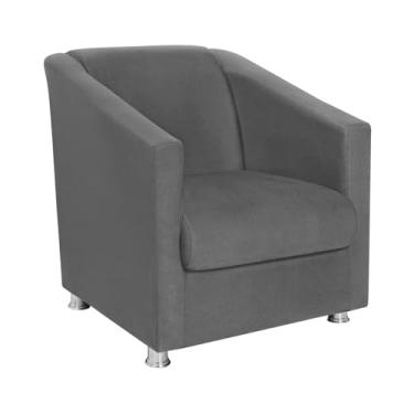 Imagem de Vit Decor Poltrona Bege Bia Design Cúbico Acolchoado com Pés Cromados - Poltrona Envolvente para Sala de Estar, Recepção e Home Cinema - 75cm Altura x 65cm Largura (Cinza Escuro)