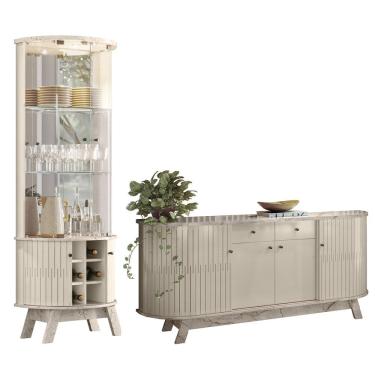 Imagem de Balcão Buffet Mônica 183cm e Cristaleira Melina M01 Calacata/Off White - Mpozenato