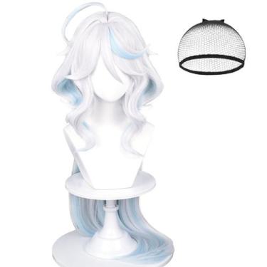 Imagem de Peruca de cosplay Wiggy Mermaid Furina branca mista azul para mulheres
