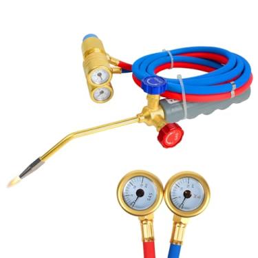 Imagem de Kodilin Tocha de solda para solda MAPP a gás e propano, latão e aço inoxidável com medidores de pressão dupla, tocha de corte de propano para solda, joias, HVAC, sopro de vidro