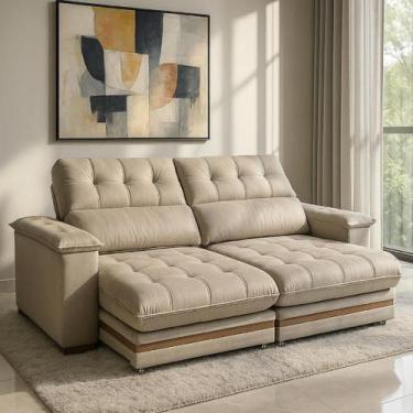 Imagem de Sofá 5 Lugares 2,90m Retrátil e Reclinável Turim Bom Pastor, Bege Velu