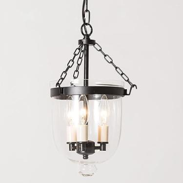 Imagem de Luminária pendente costeira de vidro transparente de meados do século, preto fosco, dourado, 3 velas, lustre de teto preto de fazenda para sala de jantar, luminária suspensa vintage para coz