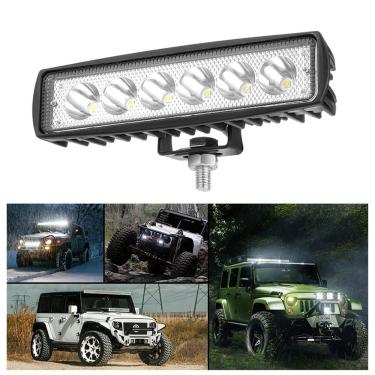 Imagem de Farol de milha 6 Leds 18w Led Retangular Universal Branco Frio Carro Moto Off Road Trator Caminhao Onibus Suv Trilhas