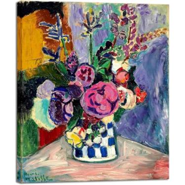Imagem de Arte de parede em tela Still Life of Peonies in a Vase 1907 por Henri Matisse Impressão em tela abstrata imagens de arte para decoração de parede e decorações de escritório em casa moldura 40 x 30 cm