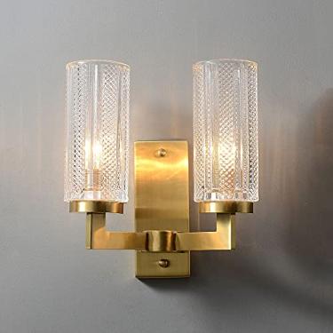Imagem de Luminária de parede nórdica de latão, soquete E14, abajur de vidro moderno, luminária de parede de cobre, decoração interna para corredor, quarto, sala de jantar, sala de estar (tamanho: 2 l