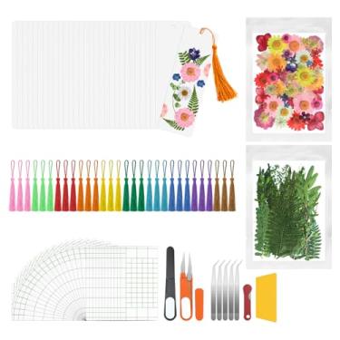 Imagem de Sprinia Marcador de livro de flores prensadas, kit tudo-em-um DIY com ferramentas, autolaminação, 30 peças, sem necessidade de máquina laminadora, perfeito para clubes de leitura, atividades