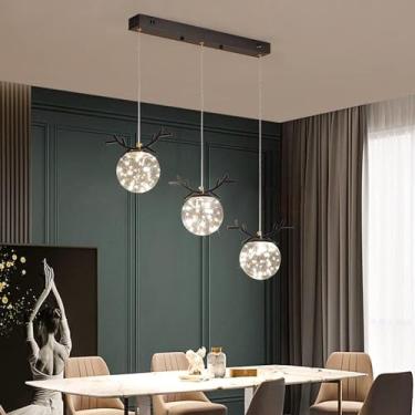 Imagem de Lustre de restaurante tricolor com escurecimento, três cabeças de luz, sala de jantar de luxo, mesa de jantar, luzes pendentes, criatividade, designer, pequeno lustre, decoração moderna