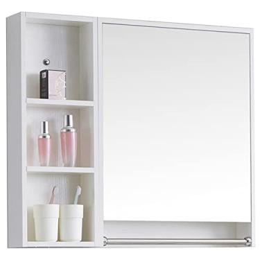 Imagem de AKALNNB Armário de remédios de madeira maciça armário de banheiro armário de banheiro armário de remédios montado na parede espelho doméstico separado com armazenamento